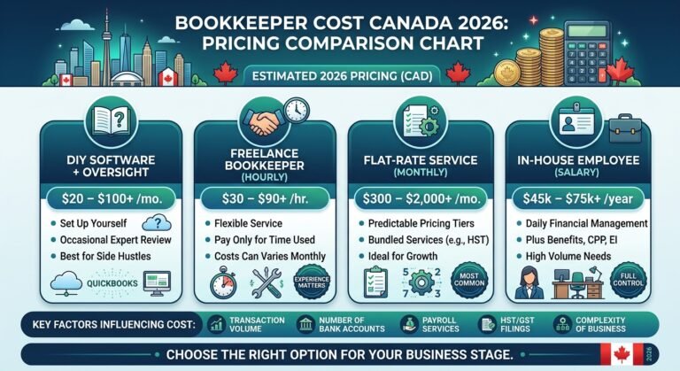 bookkeeper cost Canada 2026 pricing comparison chart