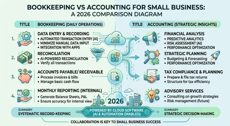 bookkeeping vs accounting small business comparison diagram 2026